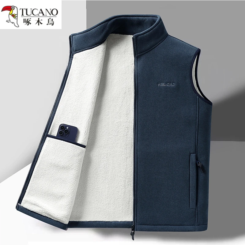 TUCANO/啄木鳥男士马甲秋冬季加绒加厚背心中老年摇粒绒坎肩外套