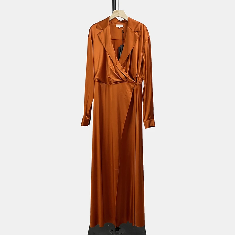 26姆米重缎桑蚕丝宽松弹力缎睡衣版连衣裙束绳气质长裙女装cq1115