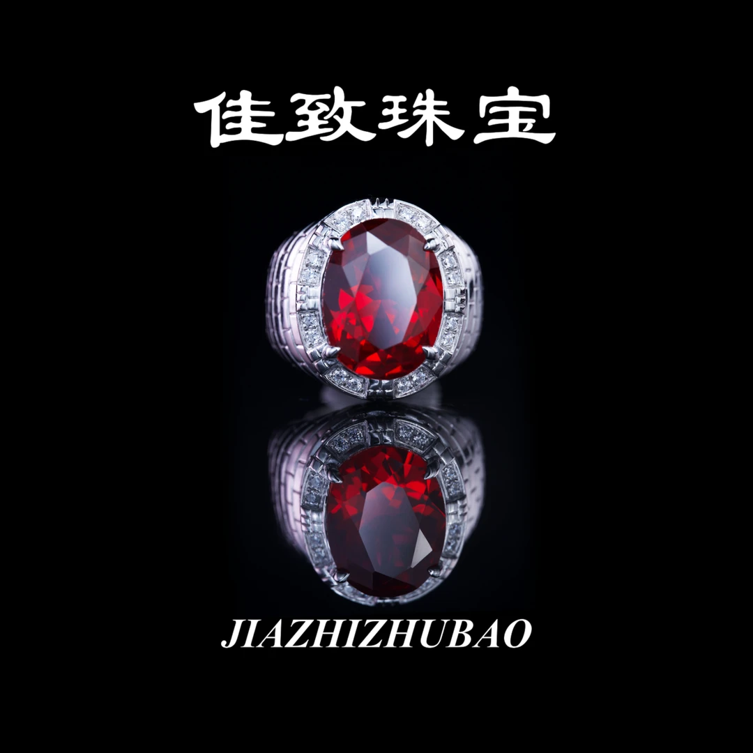 jiazhi/佳致缅甸鸽血红宝石S925银镀金轻奢设计男士戒指【JZ-C20】