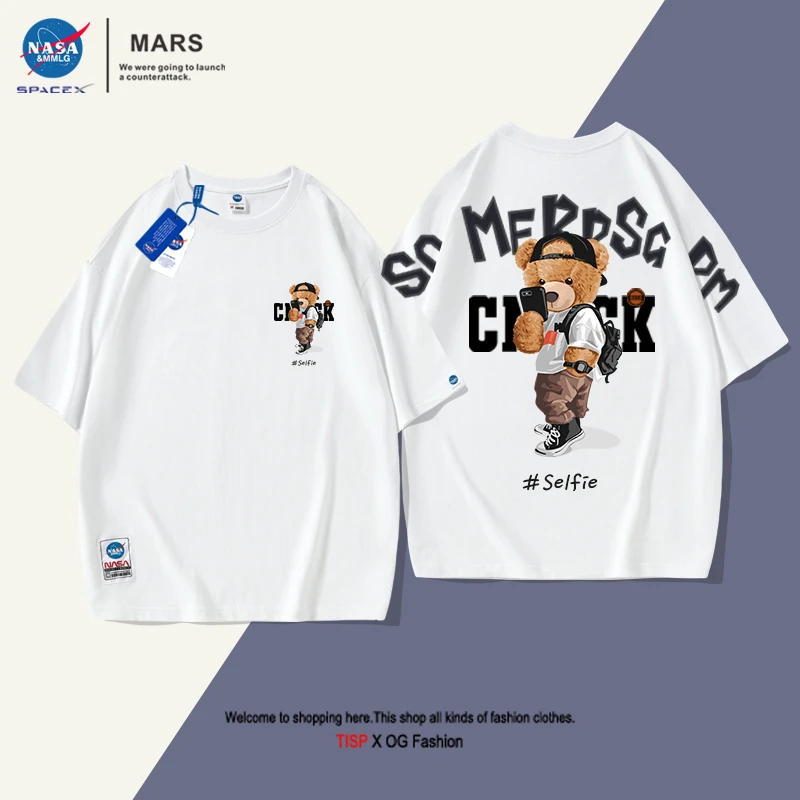 【NASA】爆款出游情侣短袖潮流夏季宽松男士小熊国潮高端半袖T恤ins