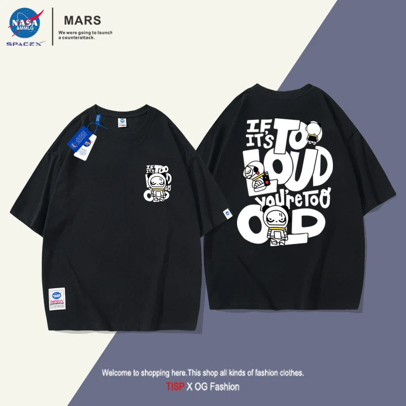 NASA高端潮牌圆领短袖简约熊猫短袖夏季纯棉透气短袖男运动宽松