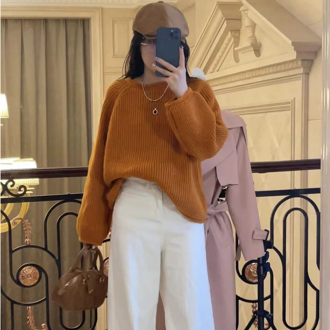 网红慵懒风软糯针织衫毛衣女新款韩版宽松百搭纯色上衣女超显白