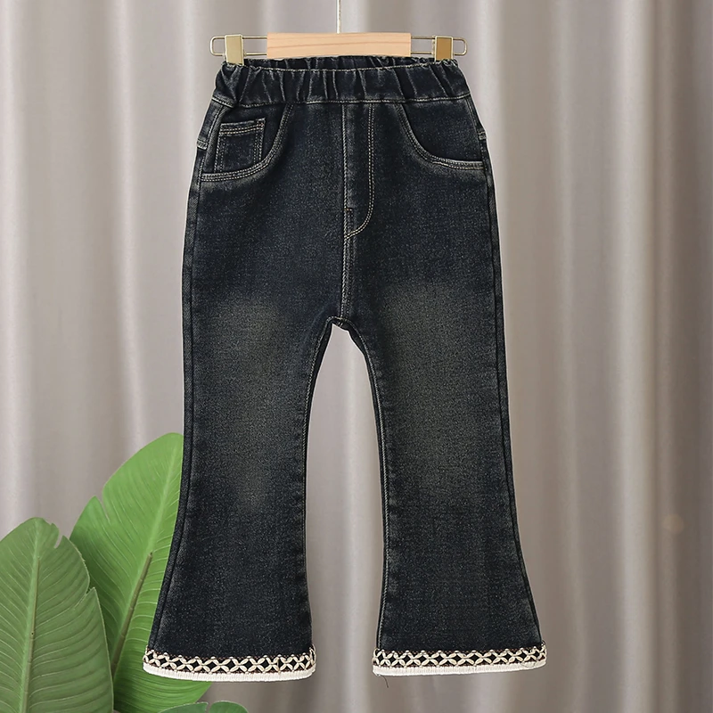 女童弹力牛仔款秋装2024新款儿童装洋气女宝宝休闲百搭时髦喇叭裤