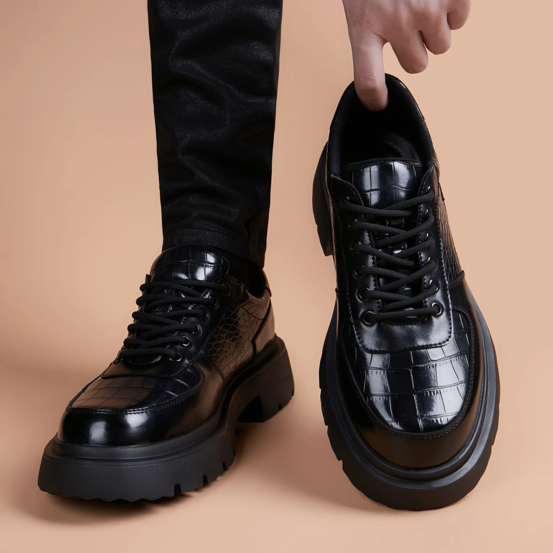 新款休闲运动皮鞋男厚底增高商务正装英伦青年软底潮流百搭男鞋子