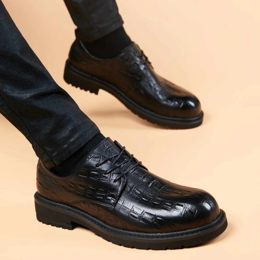 皮鞋男士商务正装休闲皮鞋英伦风真皮皮鞋男款厚底增高软面皮鞋男