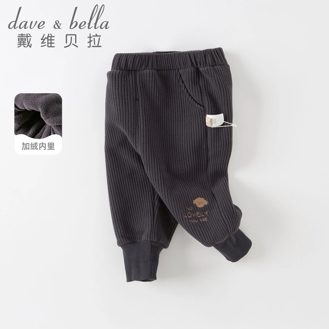 戴维贝拉童装女童加绒裤子冬季新款儿童国风刺绣休闲裤DB4224110