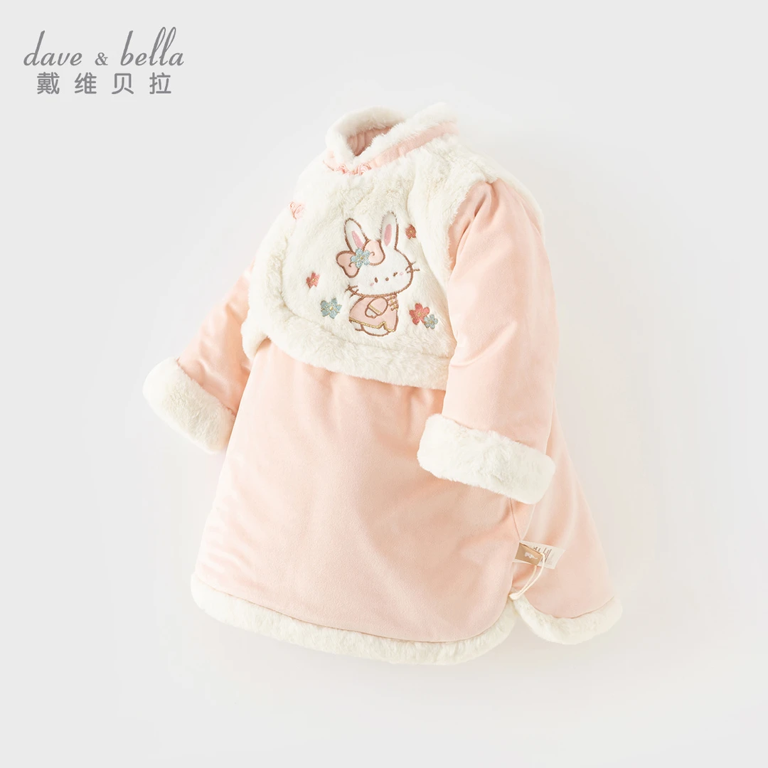 戴维贝拉儿童连衣裙冬2023女宝宝国风夹棉加厚裙子童装DB4237121