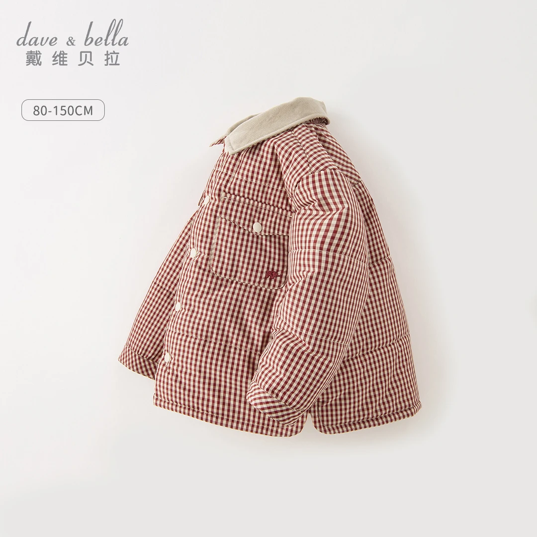 戴维贝拉儿童棉服2023秋冬男童加厚格子棉衣外套衬衫DB3237112