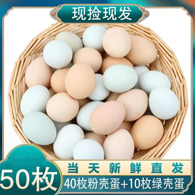 土鸡蛋40枚粉壳+10枚绿壳组合装共50枚/2000g
