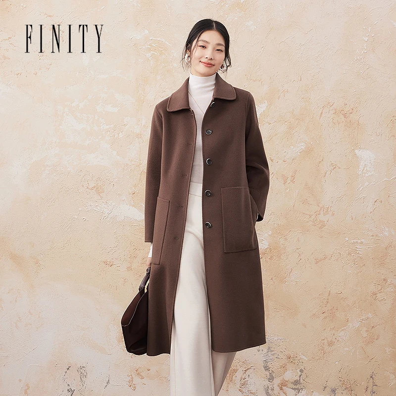 【小晴专属】FINITY 新品大衣气质时尚宽松毛呢中长款 F21X9C63D4