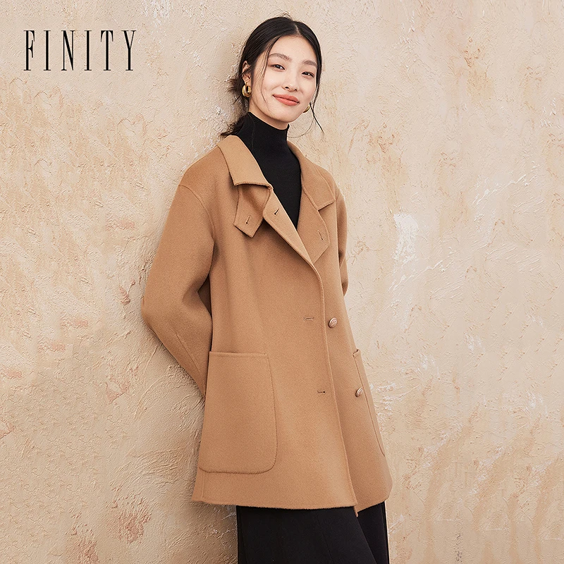 FINITY 新品外套气质时尚毛呢中长款双面呢 F21X9C62D2