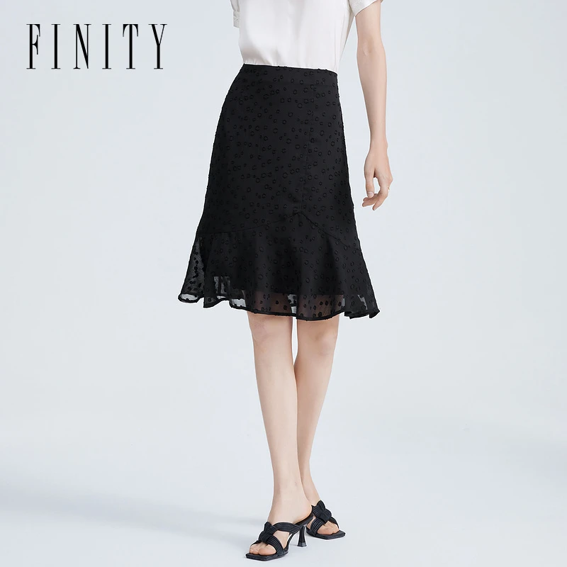 FINITY菲妮迪新款半身裙时尚高腰气质休闲显瘦遮肉印花中长款裙子