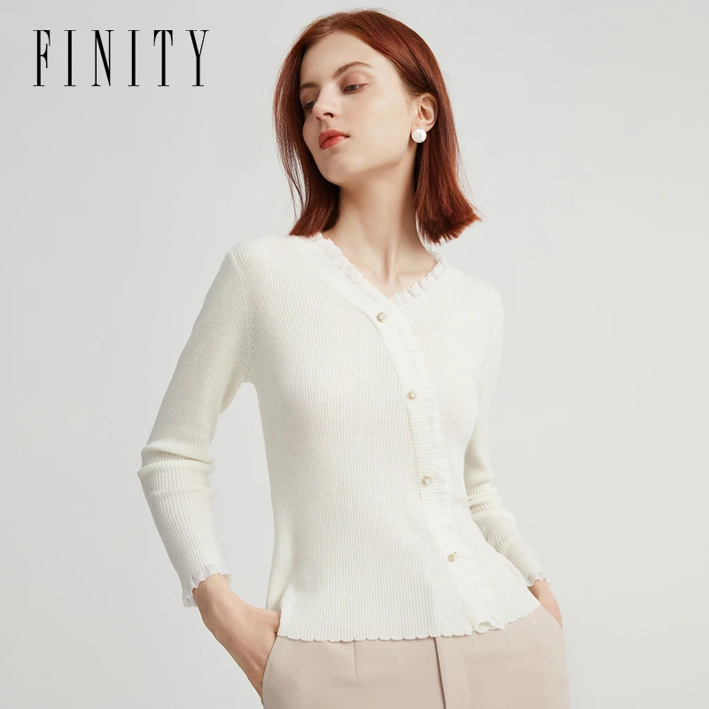 【立子专属】FINITY 时尚针织衫气质纯色长袖白色百搭 F21V6D11S5