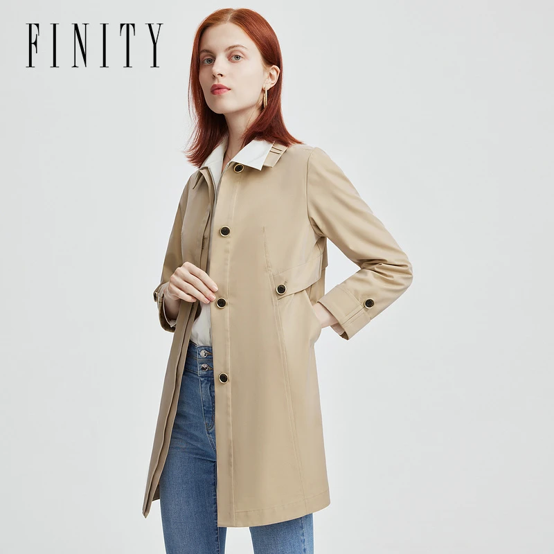 【小晴专属】FINITY 风衣气质时尚收腰百搭扣子翻领 F21WCC04F2