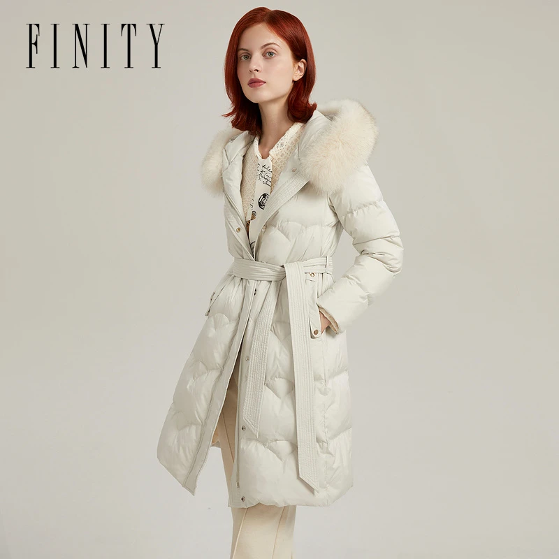 FINITY2022年冬季新款羽绒服保暖女士收腰连帽时尚气质F21VAC17Y3