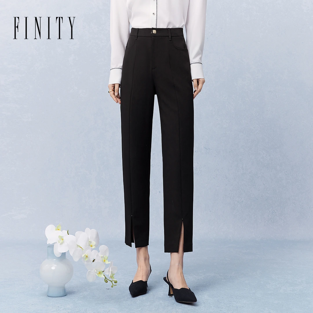 【小水专属】FINITY 新款显瘦高腰时尚开叉休闲裤女 F21X1D26K5