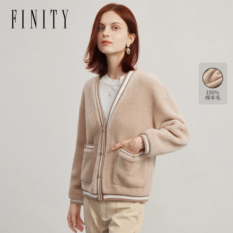 FINITY 保暖时尚绵羊毛百搭加厚宽松短外套 F21V9E24W2