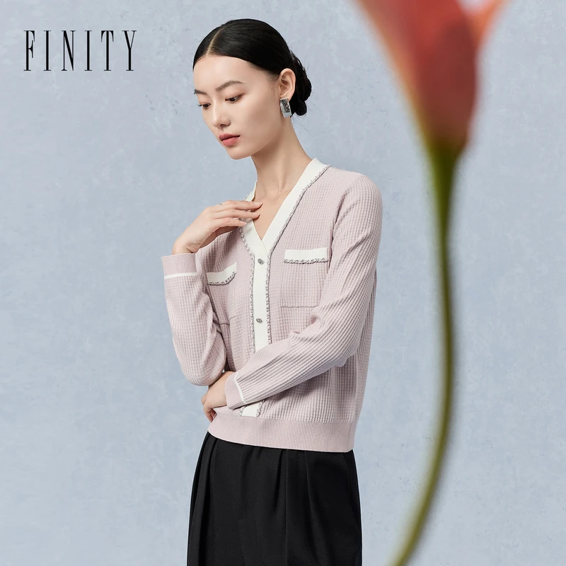 【籽言专属】FINITY 气质时尚休闲新款拼接提花毛衣 F21XCD23S5