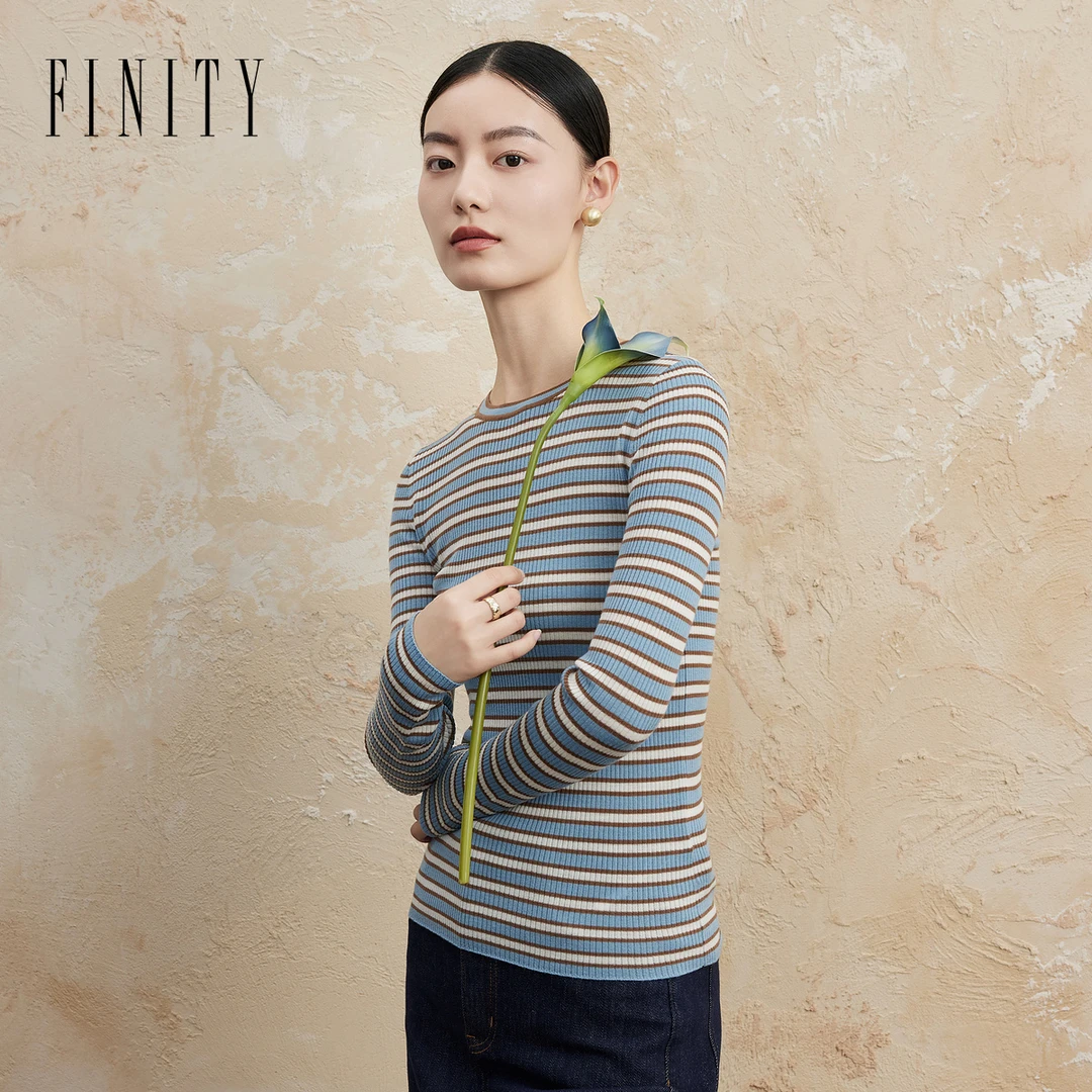 【小晴专属】FINITY 新款100%绵羊毛撞色条纹针织衫 F21W8C17S5