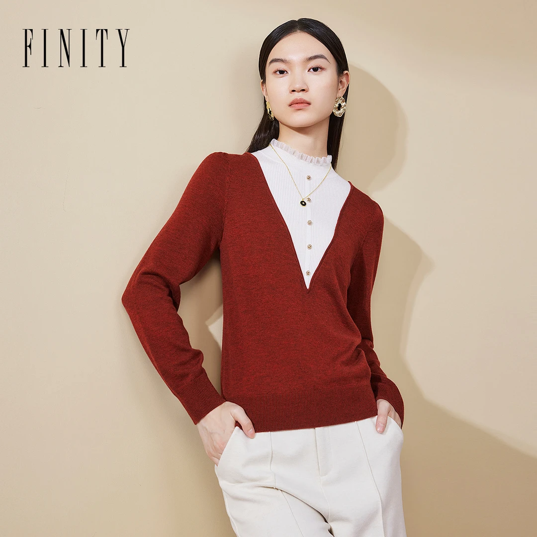 【籽言专属】FINITY 羊毛衫针织时尚休闲百搭假两件圆领 F21X9D41S5