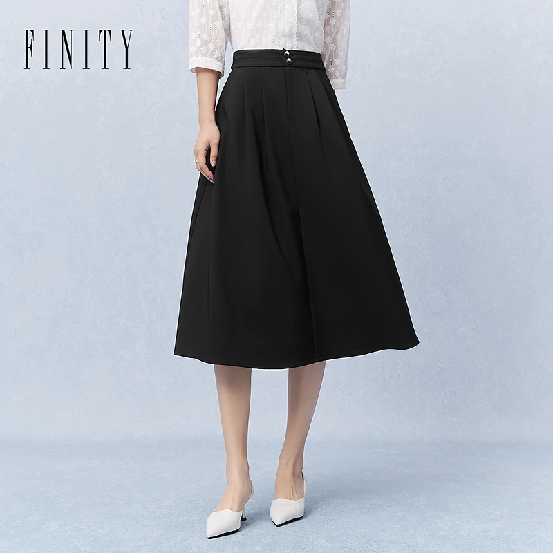 【籽言专属】FINITY 简约显瘦半身裙垂感气质高腰黑色 F21X2B03Q2
