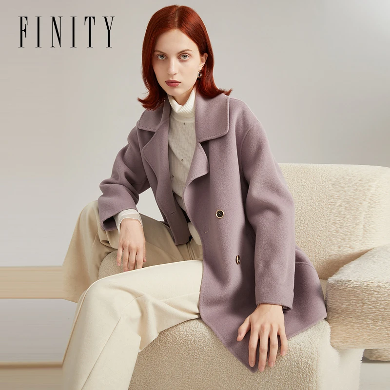 FINITY菲妮迪冬季新款呢大衣中长款外套双面呢气质女装F21VAA36D2