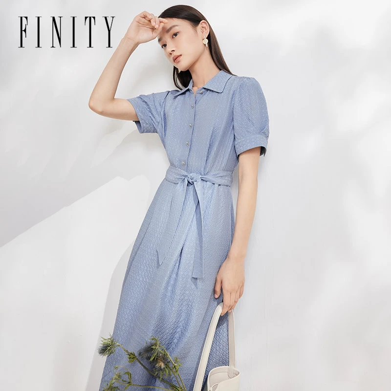 FINITY23姆米重磅桑蚕丝连衣裙时尚收腰休闲中长款裙子F21W5A49L3