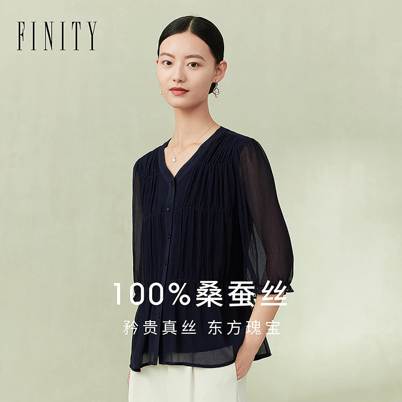 FINITY100%桑蚕丝【四色】新款时尚纯色衬衫减龄休闲宽松显瘦衬衣