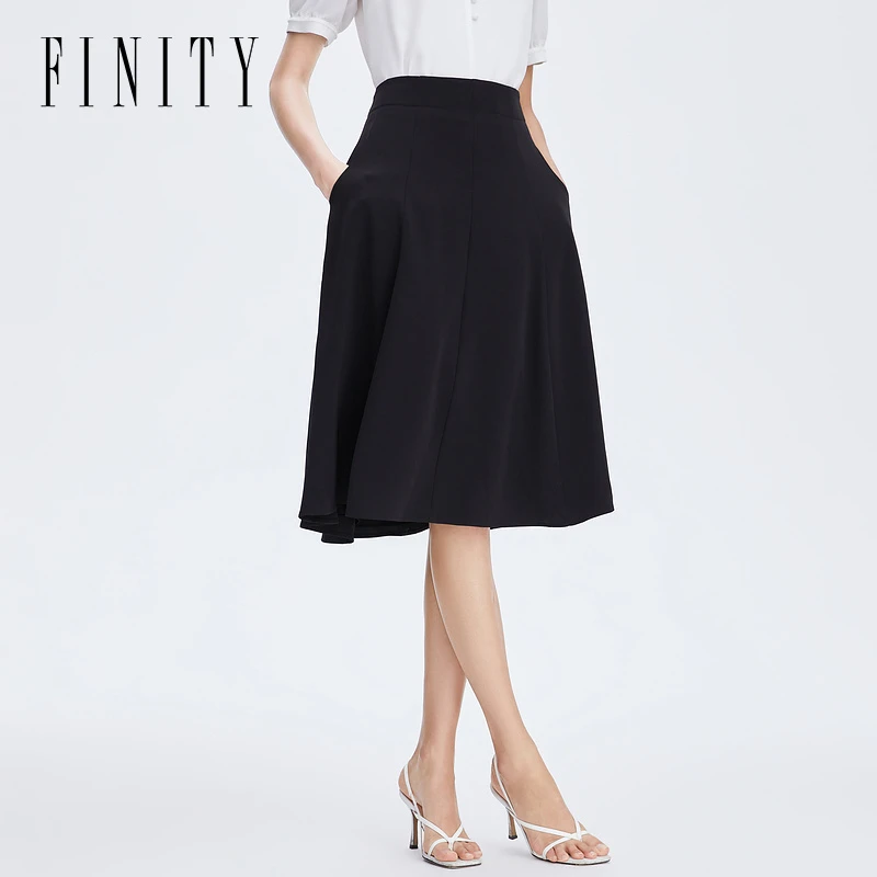 FINITY菲妮迪夏季百搭半身裙女士高腰气质中长款休闲显瘦印花半裙
