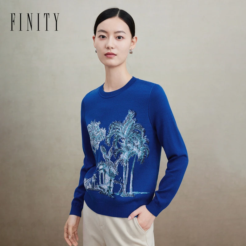 【亚聚专属】FINITY 新款100%绵羊毛休闲圆领针织衫长袖 F20VDA002S