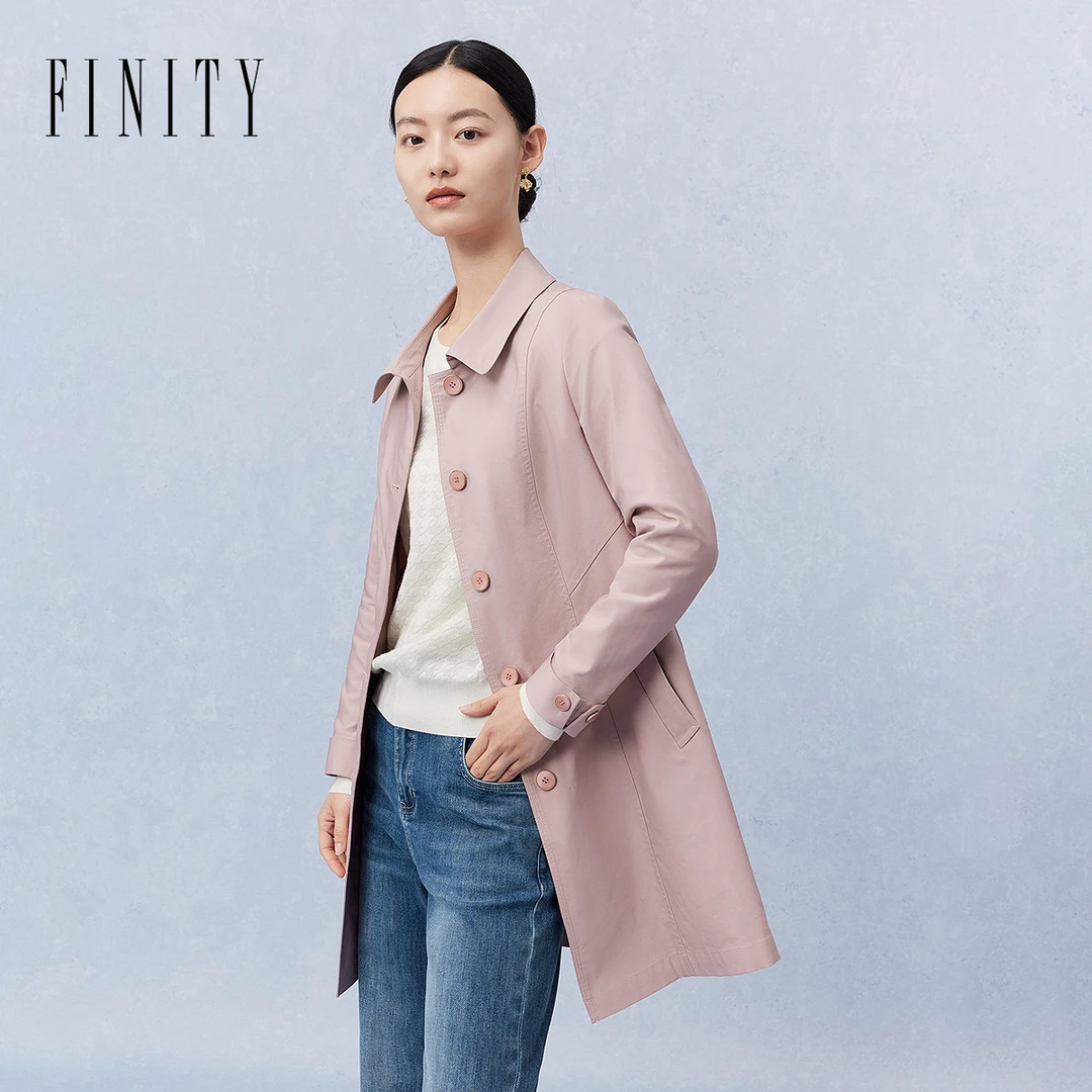FINITY菲妮迪新款风衣女气质时尚休闲百搭中长款翻领女长袖