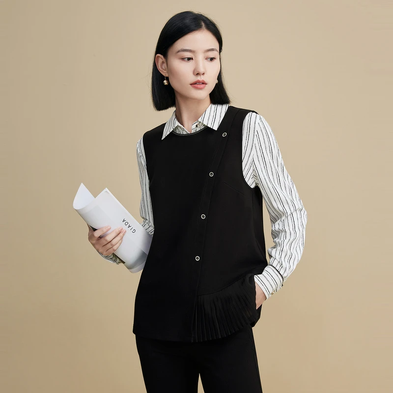 FINITY秋装新款时尚休闲印花衬衫女宽松上衣女士衬衣长袖女士条纹
