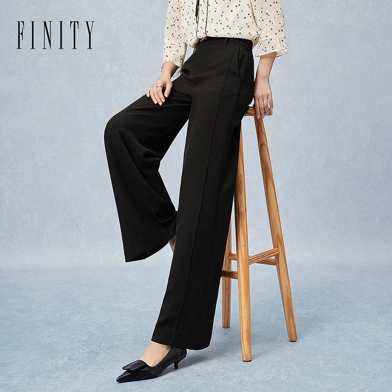 【小水专属】 FINITY 新款休闲裤微喇阔腿显瘦高腰开叉 F21X2A14K5