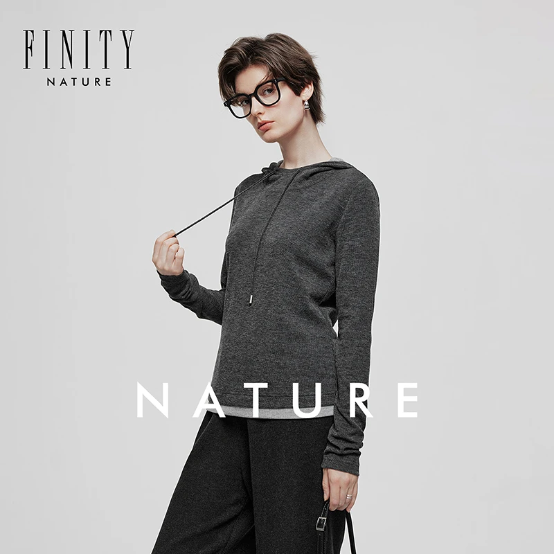 FINITY菲妮迪新款针织衫气质百搭休闲时尚舒适长袖连帽针织衫保暖