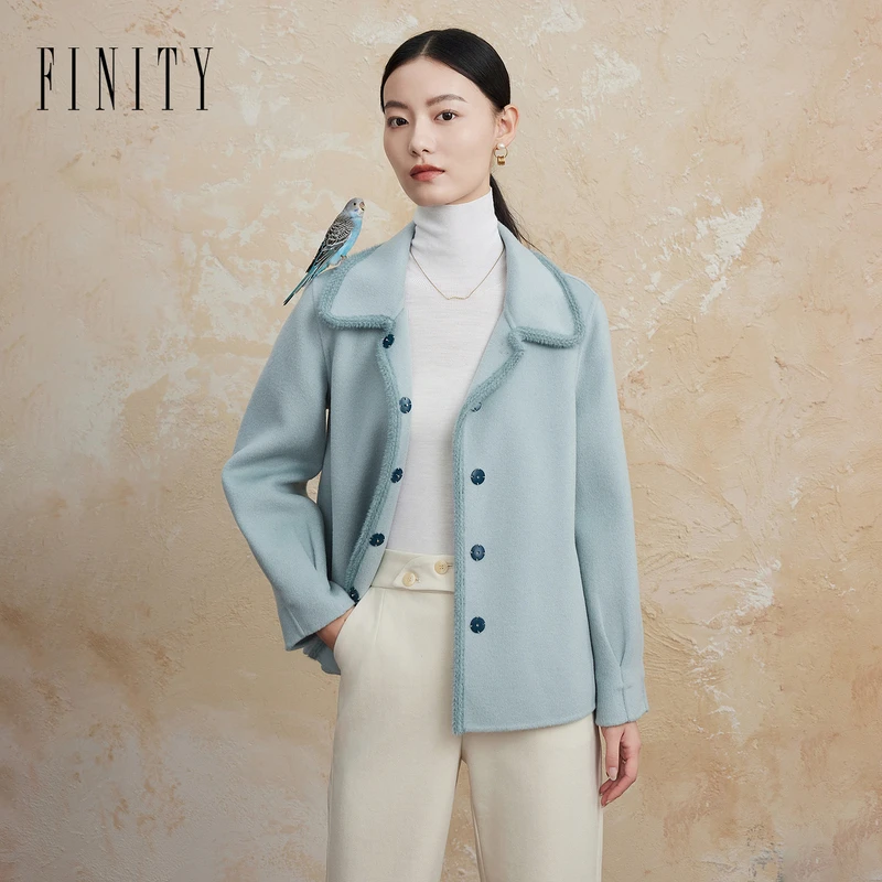 FINITY 新款毛呢外套时尚女士羊绒双面呢翻领秋冬冬季 F21WAA06D1