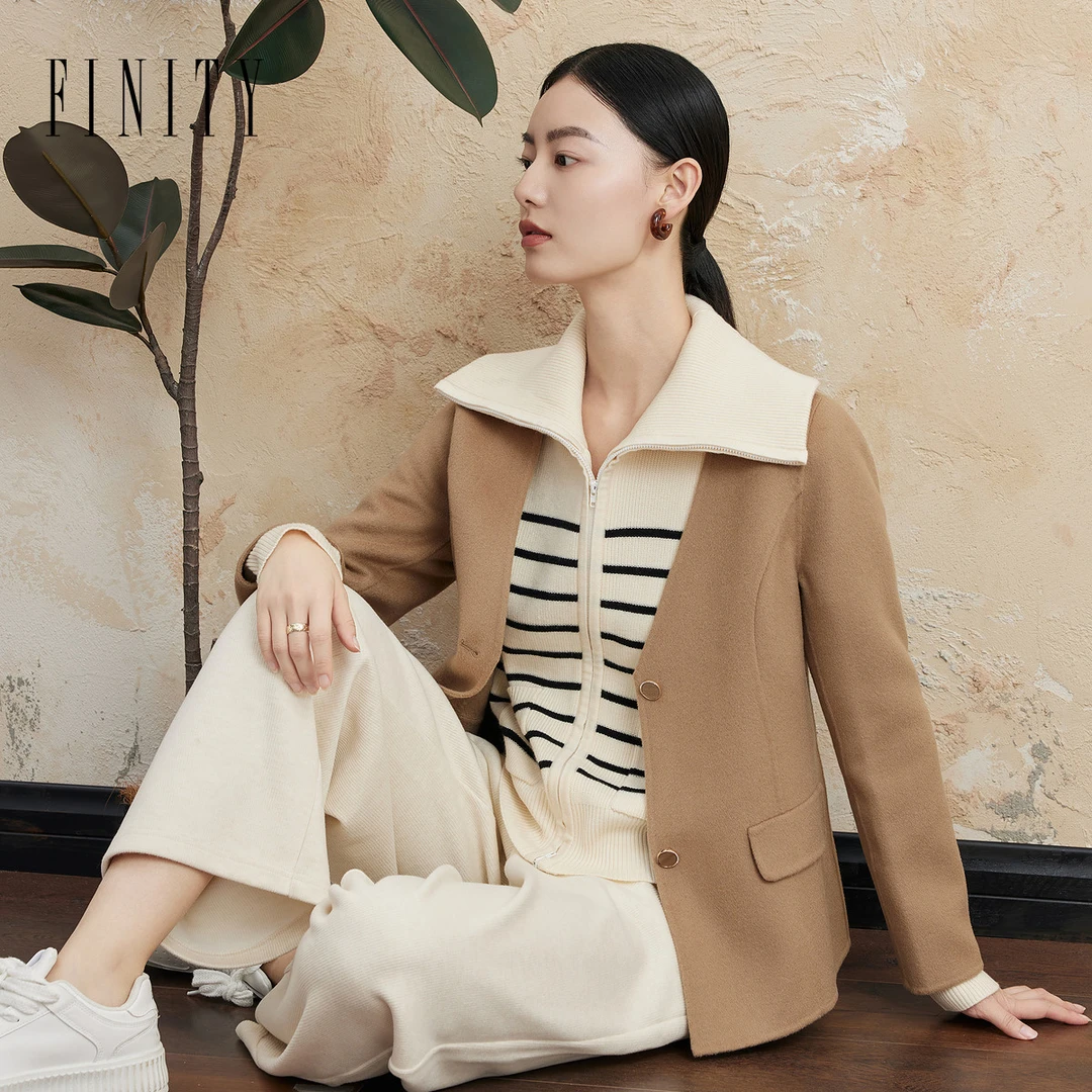 FINITY气质短款百搭轻奢休闲女士时尚长袖休闲冬装新款毛呢外套