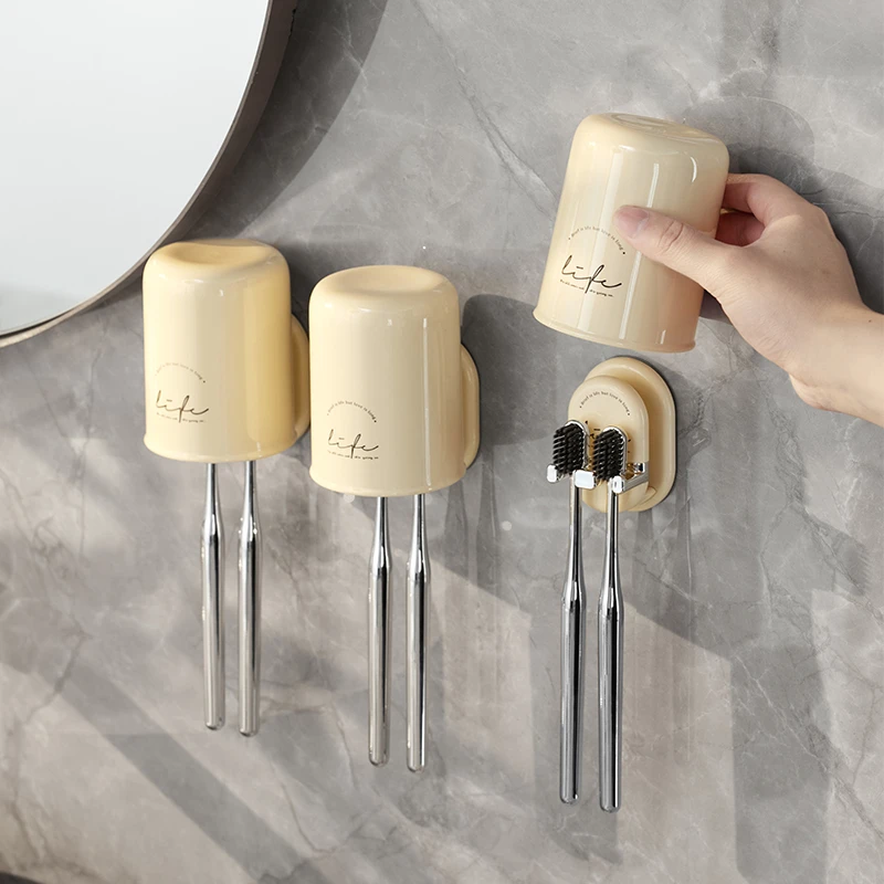 牙刷置物架壁挂免打孔卫生间牙杯刷牙电动牙刷架漱口杯壁挂式架子