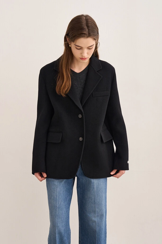 韩国订单高端品牌sj家原单时尚休闲西服外套黑色气质短款百搭宽松