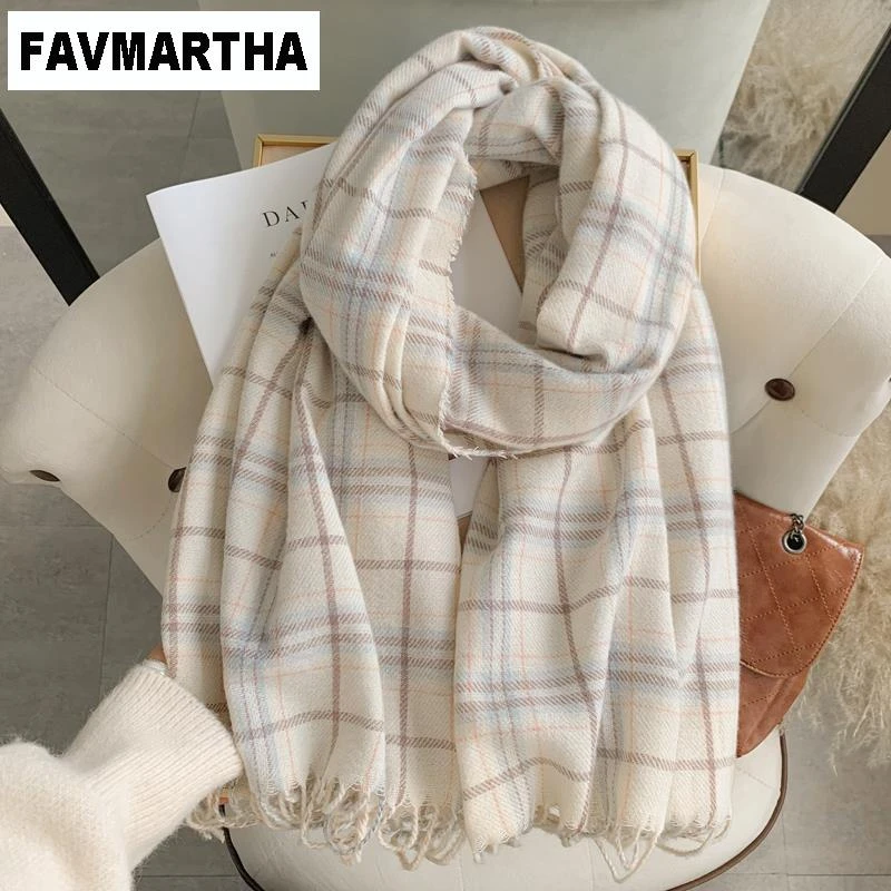 FAVMARTHA围巾女冬季高级感格子披肩2023新款秋百搭时尚围脖双面