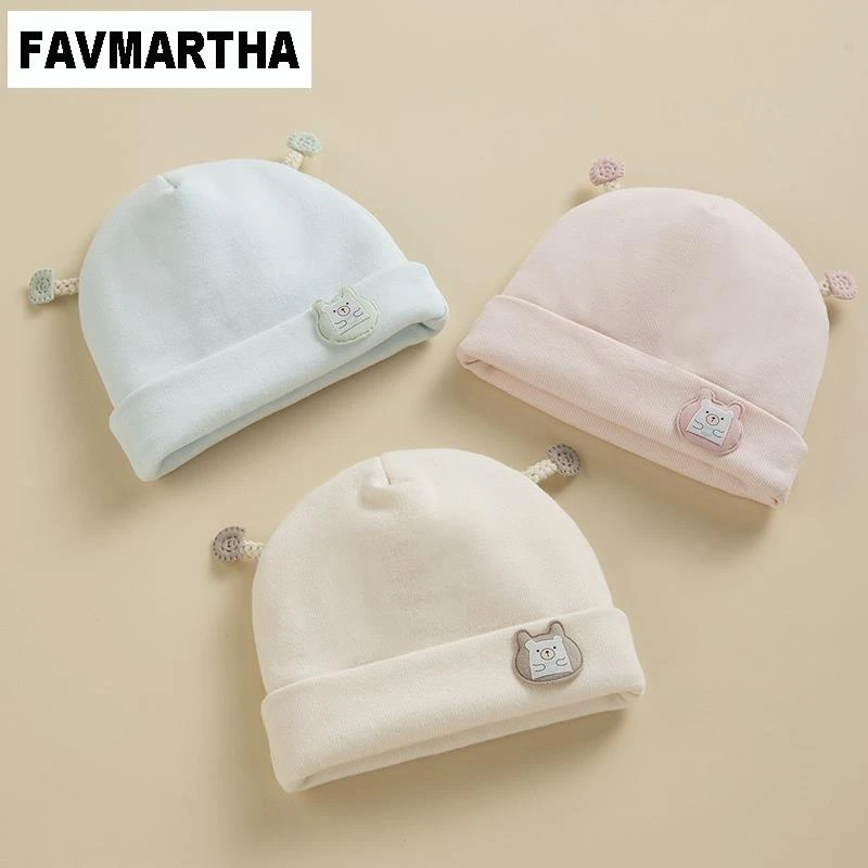FAVMARTHA婴儿帽子秋冬款棉帽新生婴幼儿春秋护卤门帽初生宝宝