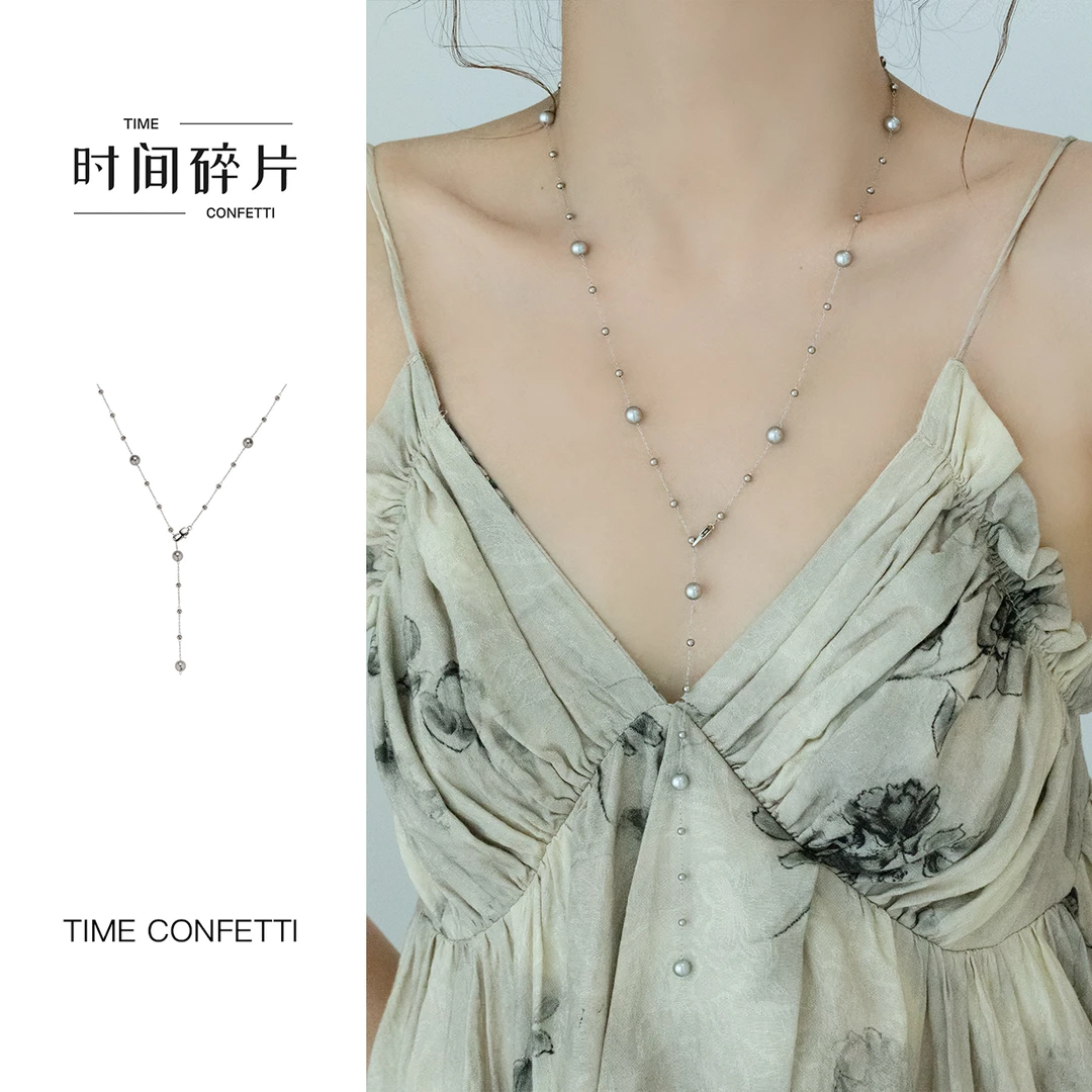 钛钢项链 【孙二娘】 星际灰加长满天星多戴法银灰珠珠项链TC 8954