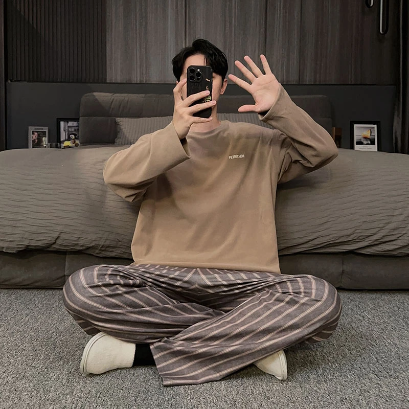 圆领男士德绒睡衣秋冬款2025新款加厚保暖加绒青年家居服冬季套装
