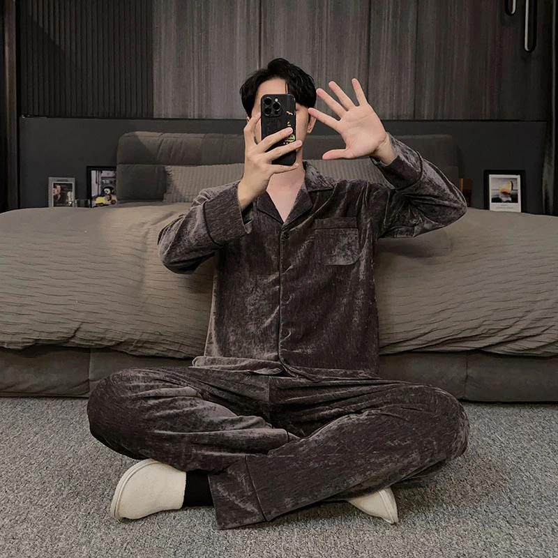 高档瑞雪绒睡衣男款冬季加绒加厚珊瑚绒冬天家居服法兰绒保暖套装