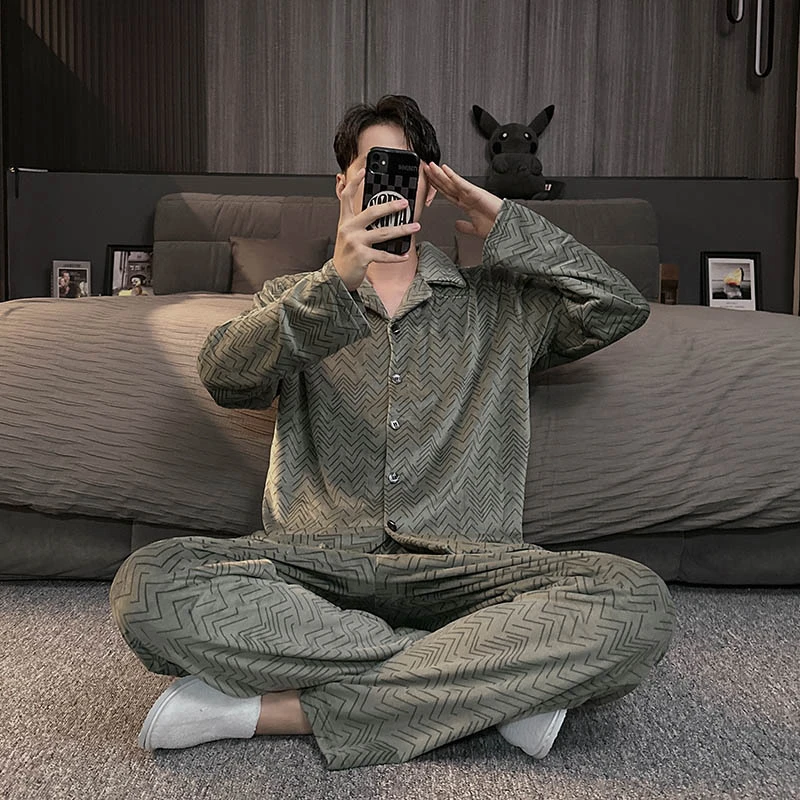 秋冬睡衣男款海岛绒2025新款珊瑚绒加厚加绒珊瑚绒保暖男士家居服