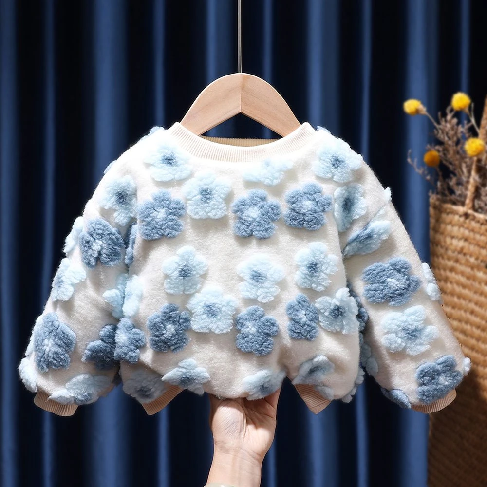 女童洋气童装2023冬装新款女童加绒加厚卫衣婴儿毛毛衣女宝宝上衣