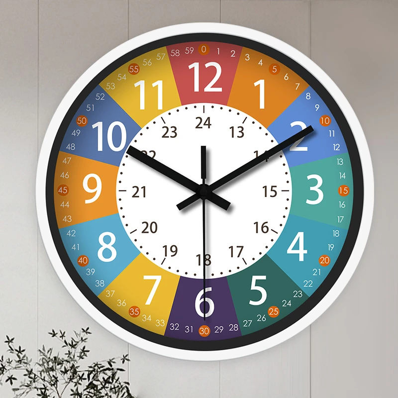 早教挂钟学习钟表挂客厅儿童简约时钟卧室挂墙上静音石英钟免打孔