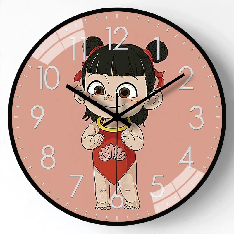 时钟挂墙卡通哪吒时钟挂钟网红免打孔创意挂钟石英钟静音装饰钟表