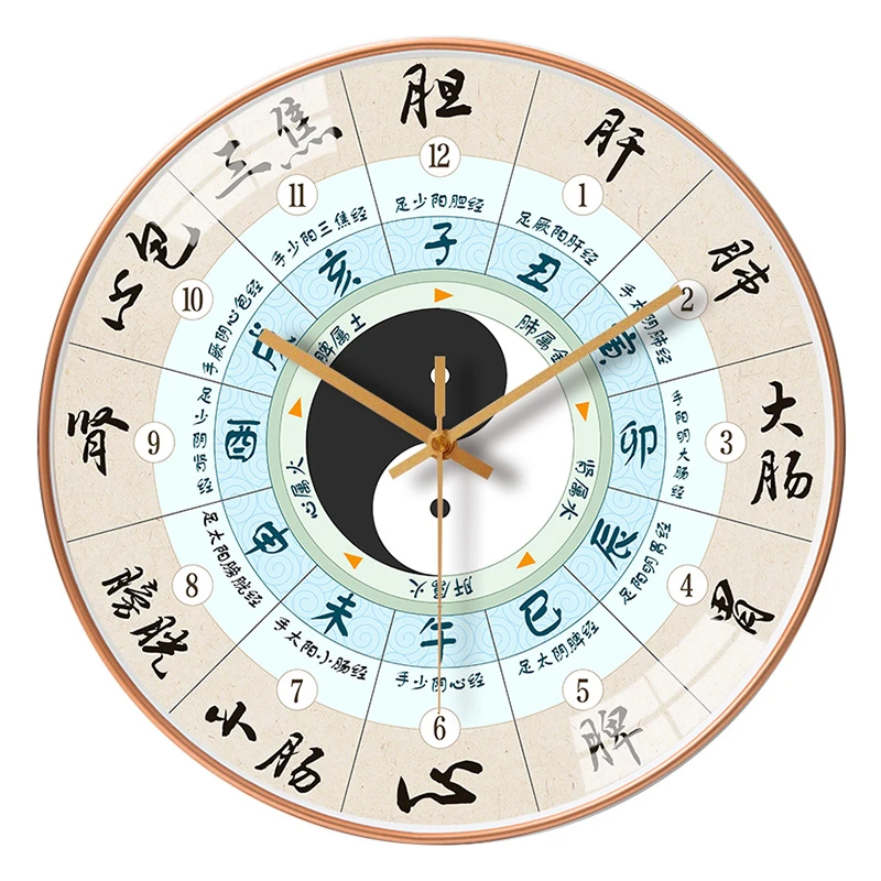 荣科中国风太极钟表十二生肖挂钟客厅免打孔五行创意钟表挂墙静音