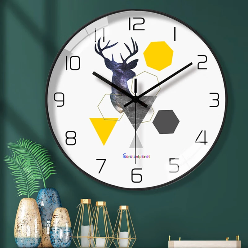 网红挂钟免打孔客厅钟表挂墙小鹿挂钟家用卧室静音时钟石英钟创意