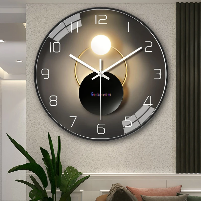 荣科钟表挂墙时钟光影艺术轻奢风家用餐厅挂钟静音挂钟客厅免打孔